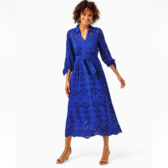Lilly Pulitzer Amrita Midi Dress Borealis Royal Blue Soiree Eyelet 2 - Picture 2 of 11